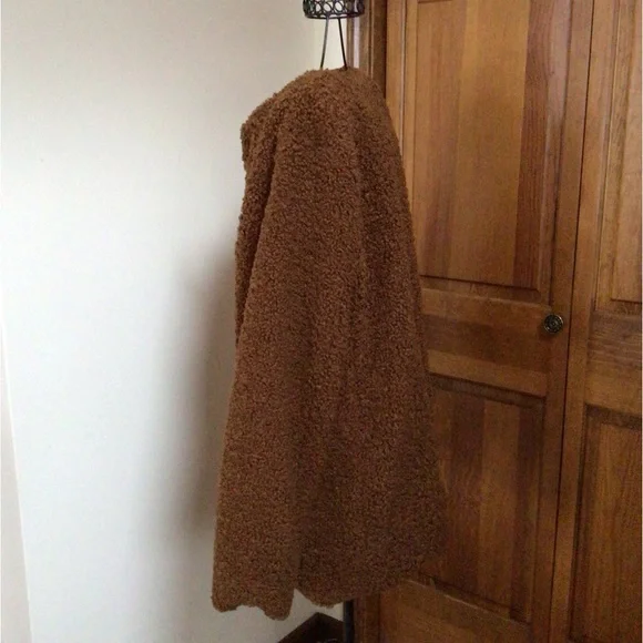 Max Studio Teddy Coat Collarless, Rich Caramel, XL - Picture 3 of 7